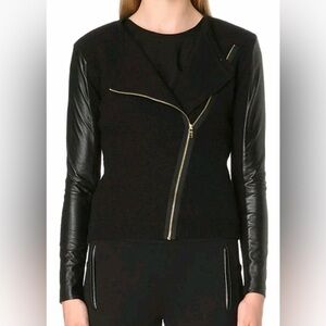 Ted Baker London Black 100% real Leather Sleeve Jacket 100% Wool